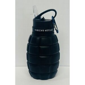 Grunt Style Black Collapsible 20oz Silicone Grenade Water Bottle with Straw
